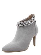 Romwe Grey Chain Embellished Stiletto Ankle Boots