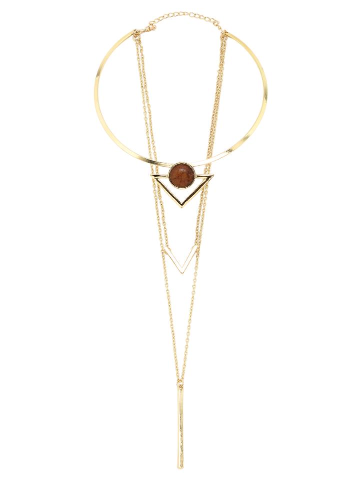 Romwe Multi-layer Geometric Shaped Gemstone Pendant Necklace