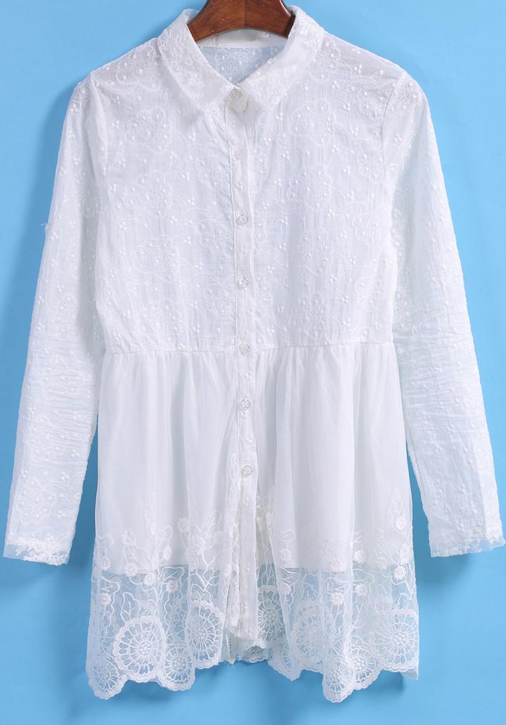 Romwe Lapel With Lace Crochet Button Dress