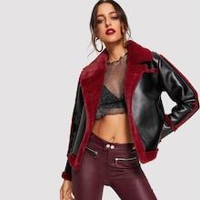 Romwe Contrast Lined Faux Shearling Jacket