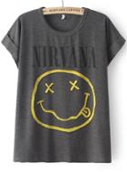 Romwe Grey Short Sleeve Nirvana Face Print T-shirt