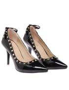 Romwe Black Bow Rivet High Heel Shoes
