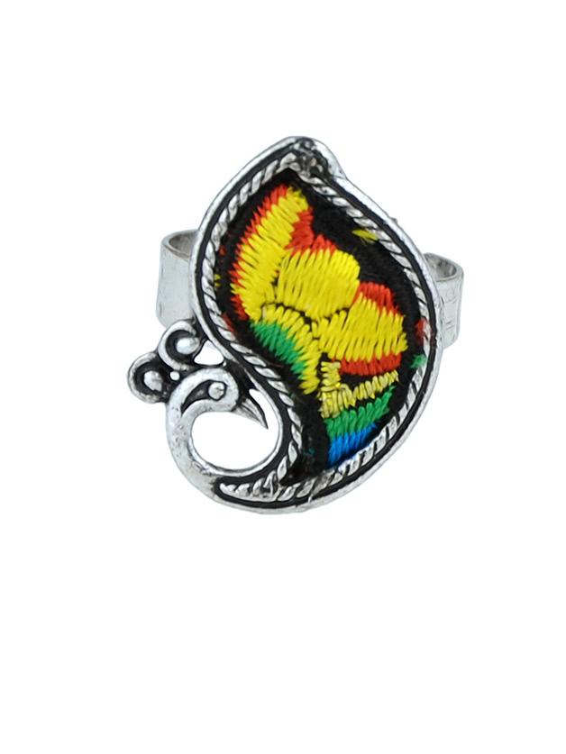 Romwe Yellow Handmade Embroidery Animal Peacock Fingr Rings