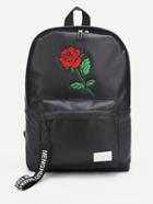 Romwe Rose Embroidery Pu Backpack