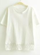 Romwe White Short Sleeve Lace Hem T-shirt