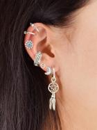 Romwe 7pcs/set Moon Flower Heart Feather Shape Stud Earrings