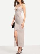 Romwe Grey Split Front U Back Sheath Dress