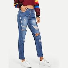 Romwe Solid Destroyed Jeans