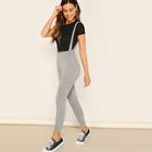 Romwe Heathered Gray Leggings With Strap