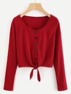 Romwe Single Breasted Knot Front Crop Knit Cardigan