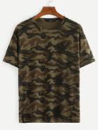 Romwe Olive Green Camouflage T-shirt