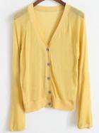 Romwe With Buttons Slim Yellow Cardigan