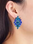 Romwe Blue Vintage Rhinestone Flower Earrings