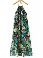 Romwe Multicolor Flowers Print Backless Halter Maxi Dress