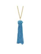Romwe Blue Long Chain With Gray Blue Black Brown Tassel Necklace