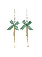 Romwe Green Ribbon Bowknot Dangle Earrings