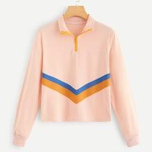 Romwe Color-block Quarter Zip Sweatshirt