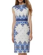 Romwe White Cap Sleeve Porcelain Print Sheath Dress