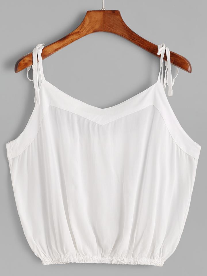 Romwe White Tie Detail Crop Cami Top