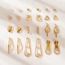 Romwe Rhinestone Detail Zipper & Bar Earrings 12pairs
