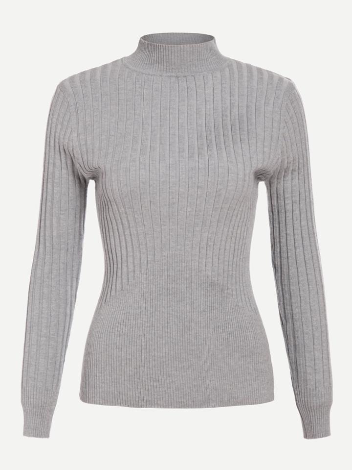 Romwe Turtleneck Ribbed Knit Jumper
