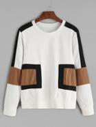 Romwe White Contrast Panel Sweatshirt