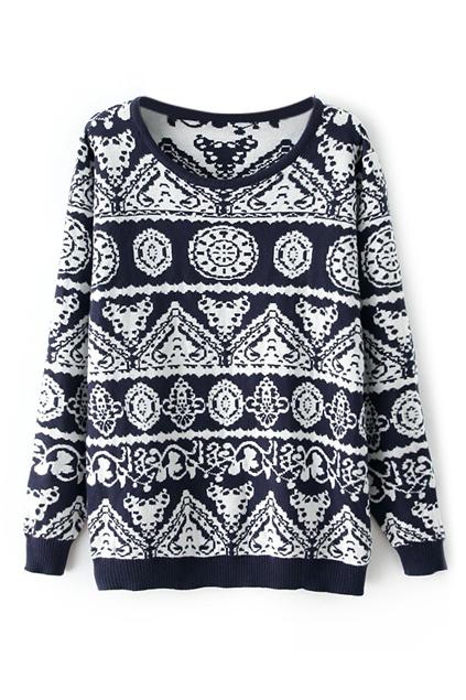 Romwe Retro Pattern Knitted Jumper