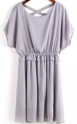 Romwe Back Criss Cross Chiffon Grey Dress
