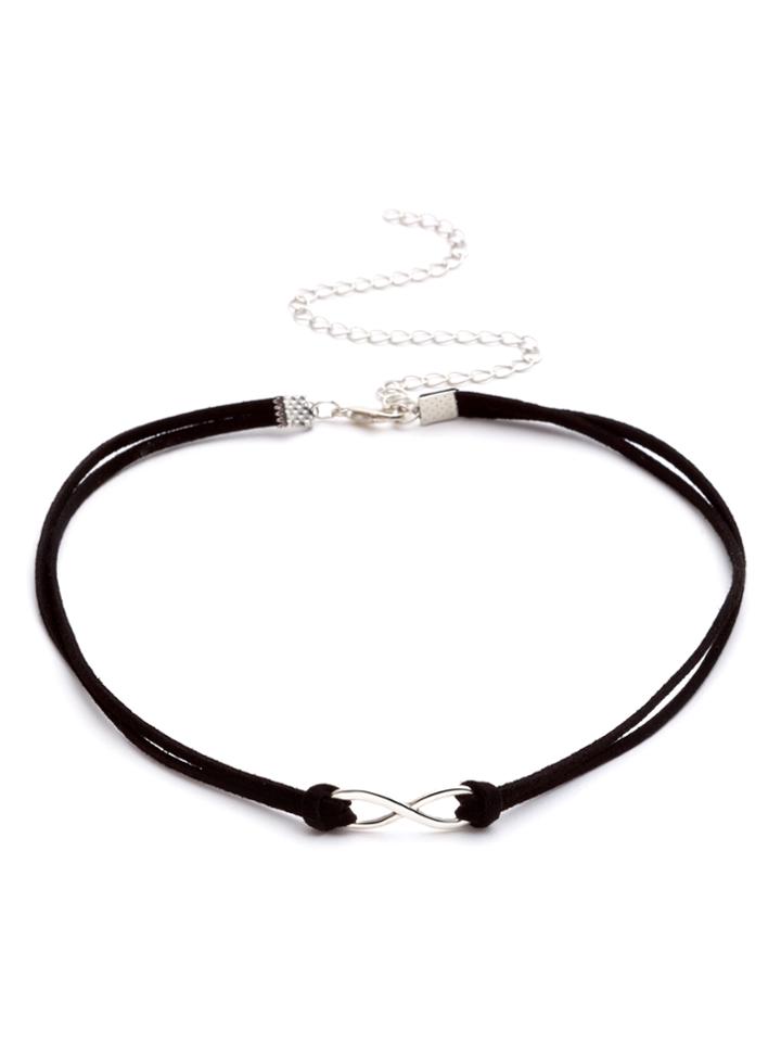 Romwe Black Double Strand Geometric Choker Necklace
