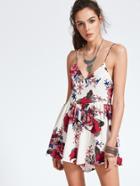 Romwe White Florals Criss Cross Backless Romper