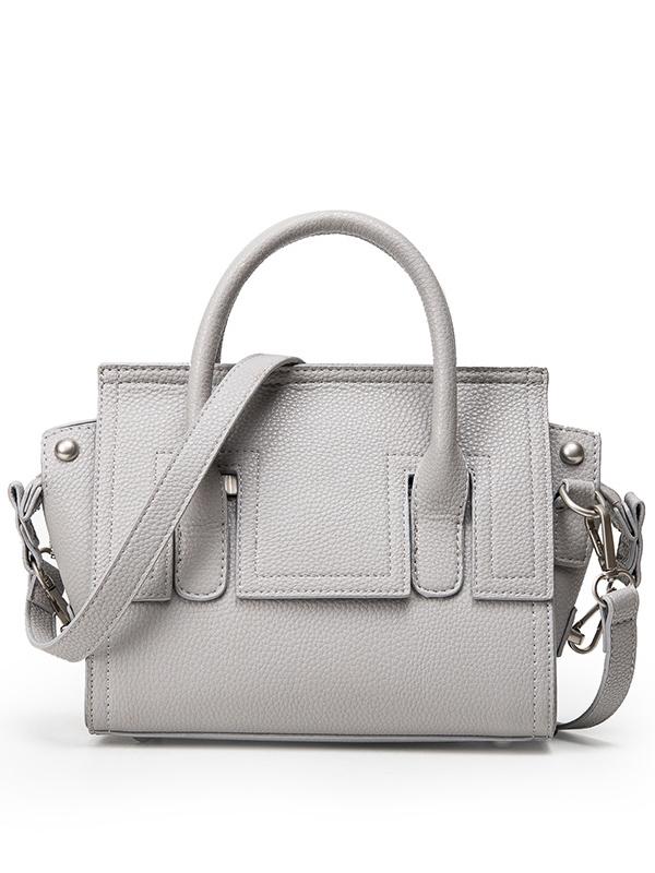 Romwe Embossed Faux Leather Trapeze Bag - Grey