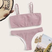 Romwe Spaghetti Strap Glitter Bikini Set