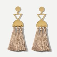 Romwe Triangle & Half Round Tassel Drop Earrings