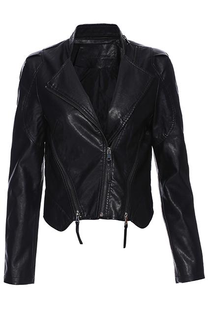 Romwe Strip Simple Pu Jacket-black