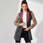 Romwe Leopard And Plaid Print Heathered Knit Coat
