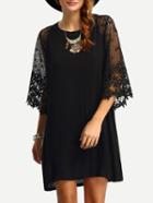 Romwe Hollow Out Crochet Sleeve Tunic Dress