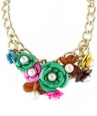 Romwe Multicolor Bead Flower Chain Necklace