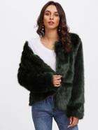 Romwe Open Front Faux Fur Coat