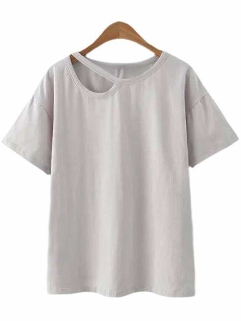 Romwe Grey Short Sleeve Cut Out Casual T-shirt