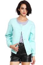 Romwe Mint Green Baseball Jacket