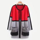 Romwe Contrast Faux Fur Color-block Cardigan