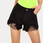 Romwe Contrast Fishnet Denim Shorts