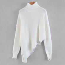 Romwe Drop Shoulder Asymmetrical Hem Ripped Sweater