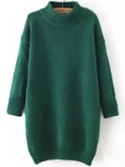 Romwe Polo Neck Dropped Shoulder Seam Dark Green Sweater Dress