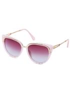 Romwe Pink Marble Frame Metal Trim Cat Eye Sunglasses