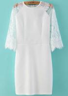 Romwe Lace Half Sleeve Sheer Bodycon White Dress