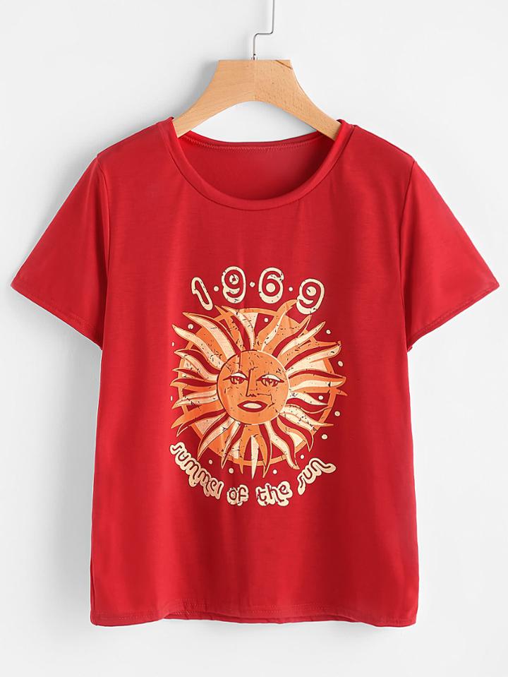 Romwe Graphic Sun Print Tee
