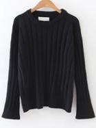 Romwe Black Ribbed Bell Sleeve Sweater