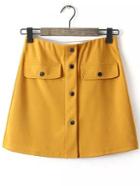Romwe Single Breasted A-line Yellow Skirt