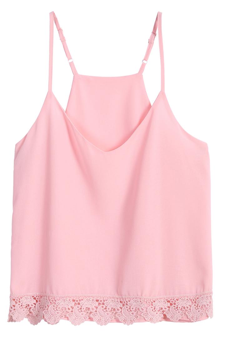Romwe Spaghetti Strap Lace Chiffon Pink Vest